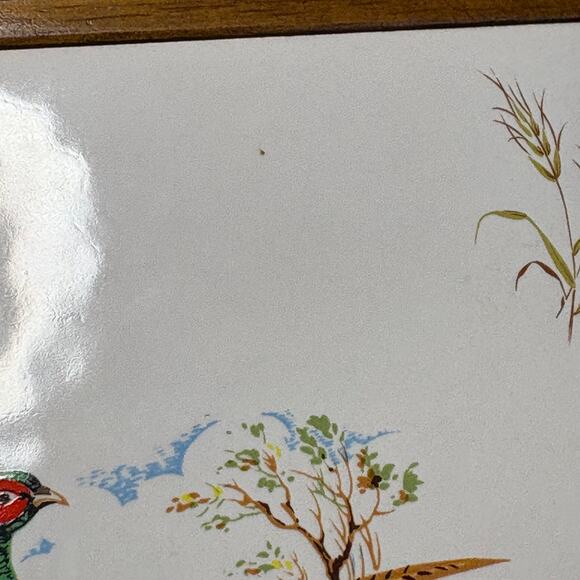 Vintage Quail Pheasant Wood Frame Ceramic Tile Wall Decor Plaque Porcelain 8.5" - Picture 6 of 6